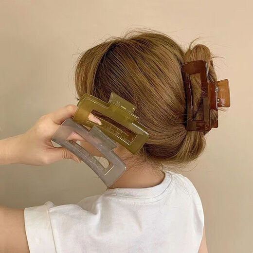 Demina's new adult simple temperament square jelly clip for hair on the back of the head, fresh hair clip, Korean style fashionable shark clip, square jelly gray 8.5CM