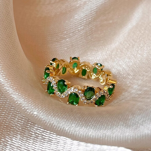 Oein emerald ring emerald ring women's moissanite ring imitation gemstone ring imitation diamond ring high-end niche emerald ring opening adjustable