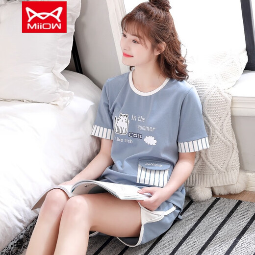 Cat Man (Miiow) Pure Cotton Pajama для женщин для летних шорт Shorts Thin Situe Student Full Cotton Summer Casual Home Set Set Champagne A9856 Shorts M (80-100JIN [JIN равно 0,5 кг])