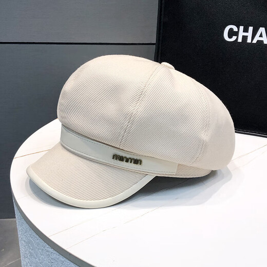 Large head circumference beret hat for women spring and autumn new casual retro face-showing little painter hat versatile octagonal hat coffee color one size adjustable