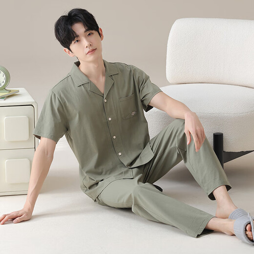 
Yu Zhaolin's new style new Chinese comfortable men's spring and autumn summer cotton home clothing suit cardigan casual and can wear pajamas outside 16859A L