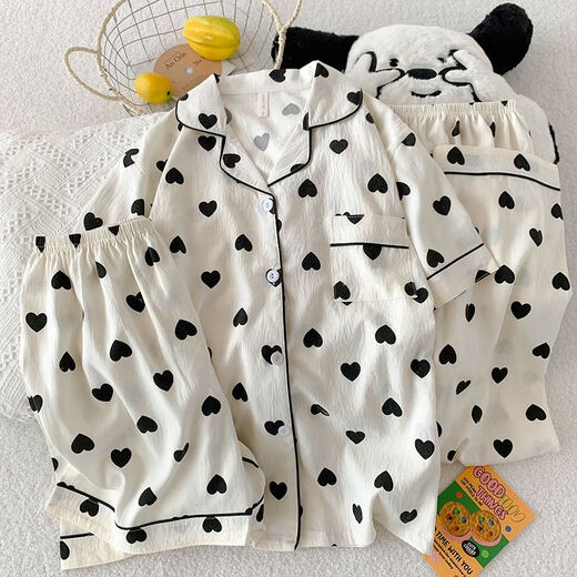 Gemas coloridas amor negro pijama de manga corta para mujeres en verano ropa de tres piezas para ropa para usar Z9905 170 m [80-100Jin [Jin iguala 0.5 kg]]]