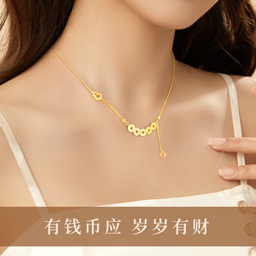 Zhen Shang Silver Chinese Gold Lucky Five Emperors Money S925 Silver Necklace Women's Light Luxury Niche High-level Sense Birthday Gift for Girlfriend