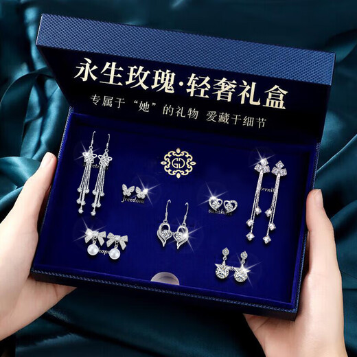 Dijing Weekly Silver Ohrringe Frauen Einfacher Ohrring-Set 2025 Neue High-End-Ohrringe Geburtstagsgeschenke für Freundin und Frau [Halskette + Wöchentliche Ohrringe] Set D699