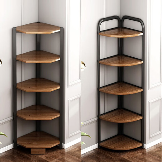 Yizhou Corner Cabinet Floor-standing Corner Storage Rack Living Room Corner Storage Rack Triangular Bookshelf Bedroom Dining Room Corner Cabinet Recommended 5-layer Model Wild Color + Black Shelf 30*120cm