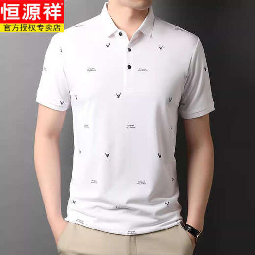 恒源祥男士夏季短袖桑蚕丝T恤中年男休闲翻领半袖棉体恤透气polo衫衣服 BB-5012藏青 M 48 推荐90-110斤