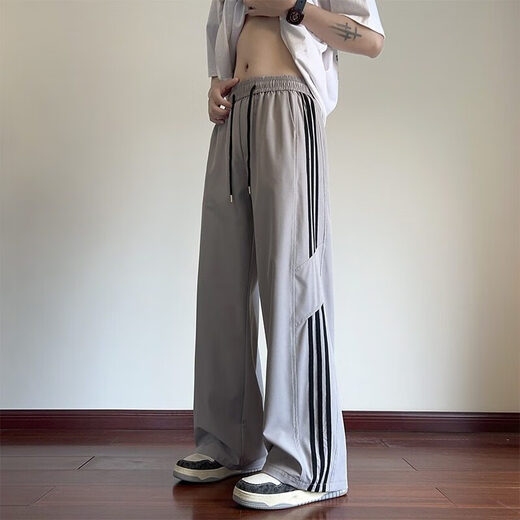 Erzblieb gestreifte Ice Seidenhose Herren Sommer Dünne lose, gerade große Hose für Jugend 2025 Neue Freizeithosen Grün XL (120jin [Jin entspricht 0,5 kg] -140jin [Jin entspricht 0,5 kg])