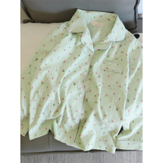 Mimanmei Sweet Strawberry Pajamas for women in spring and autumn summer pure cotton gauze long-sleeved trousers cute student wears home clothes suit 826# Black Rose#[Long Sleeve + Trousers] M [Suggest 80-100Jin[Jin equals 0.5 kg]]