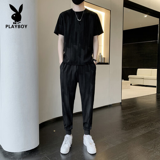 Playboy (Playboy) Suit T-shirt à manches courtes pour hommes à manches courtes pour hommes Slim Fit Men de neuf points de neuf points Sports décontractés en deux pièces White 719 m recommandée 85-105jin [Jin est égal à 0,5 kg]
