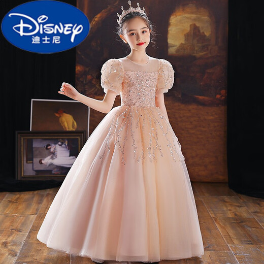 迪士尼（DISNEY）女童礼服裙轻奢小众高端花童婚礼女孩主持人儿童蓬蓬裙高端公主裙 F48香槟色短·袖长裙 110 cm