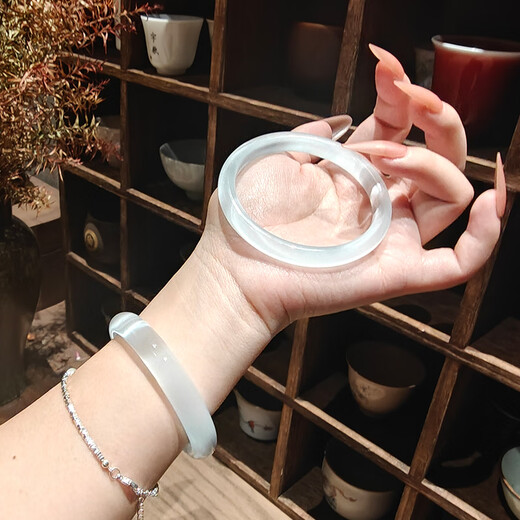 Ouyuan White Moonlight Bracelet Women's High Ice Chalcedony Quartzite Jade Cat's Eye Crystal Jade Bracelet White Moonlight/Fine Style 52 Suitable for 85Jin Jin equal to 0.5kg or less