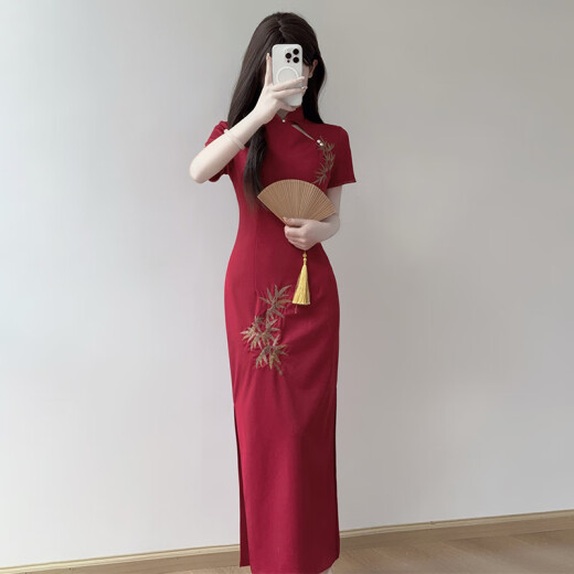 
DanZhuNa purple new Chinese dress 2025 summer new women's clothing girl's young improved temperament cheongsam long skirt 9764 yellow cheongsam (no accessories) 2XL