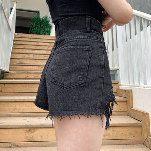 XCFREHT 9922 people have collected it. Summer new black denim shorts for fat mm women, large size, high waist, loose and slim, A-line, dark gray. Favorite store gives priority to delivery. L suitable for 105-115 Jin. Jin is equal to 0.5 kg.