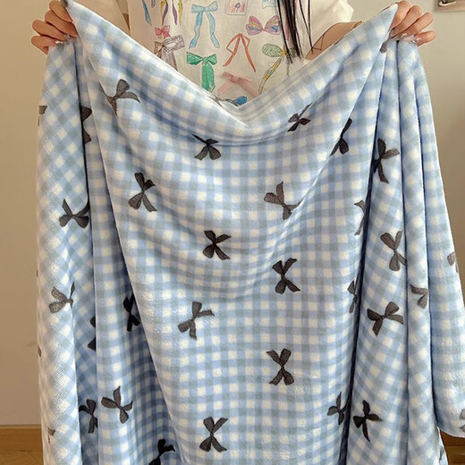 Xinnan Korallen-Plüschdecke, Handtuch, Steppdecke, Büro, Nickerchen, Sofa, Decke, Studenten, Mittagspause, Sommer, klimatisiert, Deckenbezug, Decke, Schal, blau kariert, 100 x 150 cm