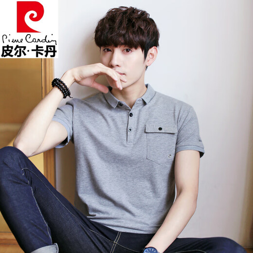 皮尔卡丹（pierre cardin）夏季男士短袖T恤带口袋有领Polo衫半袖商务休闲青年上衣服简约T桖 826军绿色 XL 120-135斤