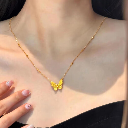 Gold sparkling brushed sugar cube necklace for women, gold clad with silver, 999 square pendant, clavicle chain, gift for girlfriend, butterfly pendant (gold clad with silver), free necklace