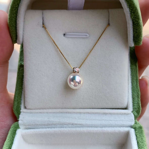Hunter Seawater Akoya Pearl Simple Princess Diana Style 18K Gold Diamond Princess Style Pendant Necklace Heavenly Quality Extremely Bright Seawater Akoya + 18K Gold Diamond (Including Silver Plated 8.5-9mm
