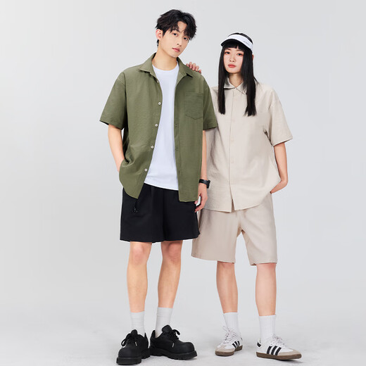 名创优品（MINISO）冰丝短袖衬衫男夏季新款舒适凉感透气日系百搭宽松衬衣 白 L