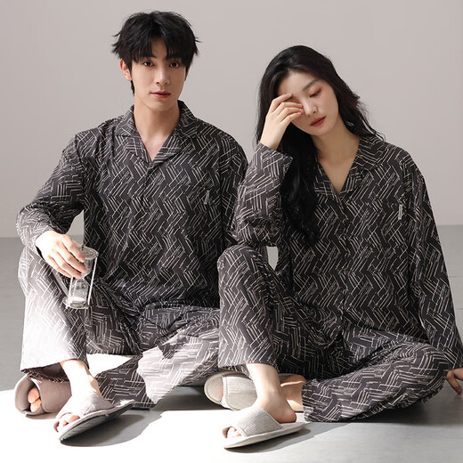 
HUALIN FASHION pajamas spring and autumn cotton long sleeves can be worn on the outside black home clothes 6995 170 Women's M