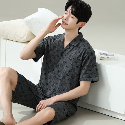 莫代尔2025年新款睡衣男士夏季短袖短裤家居服男款夏天薄款休闲大码套装 6627男款 M 标准(高165\100斤)