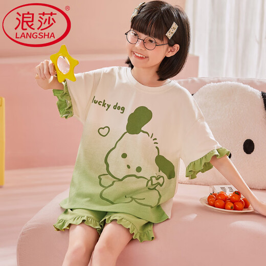 LangSha short-sleeved pajamas junior high school students summer thin pure cotton cartoon cute teenager home suit MQ6626 short-sleeved women's style average size 12 size Height 110-120 Weight 35-4