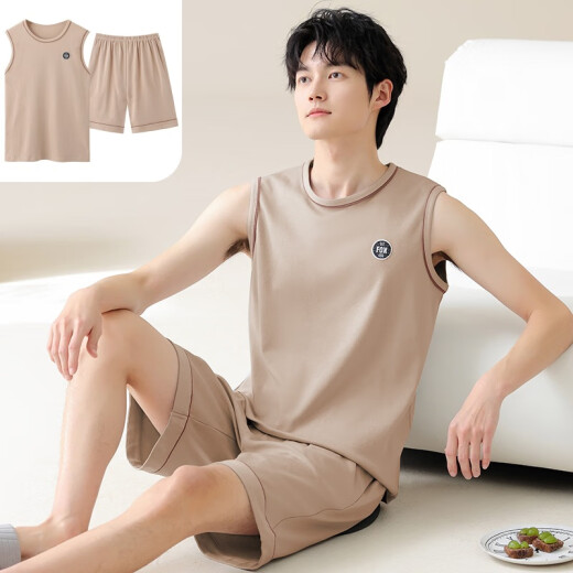 Palando Pajamas para hombres para pantalones cortos de chaleco sin mangas de algodón de verano Gran tamaño para el chaleco de verano para hombres Juego de ropa para el hogar 13657 [algodón puro, amigable con la piel y transpirable] XL [sugerido para 120-140Jin [Jin iguala 0.5 kg] de desgaste]