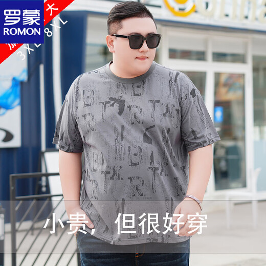 ROMON large size round neck short-sleeved T-shirt for men in summer fat man loose cotton plus fat plus larger printed half-sleeved T-shirt trend 9922 white 7XL 205260-280Jin[Jin equals 0.5 kg]