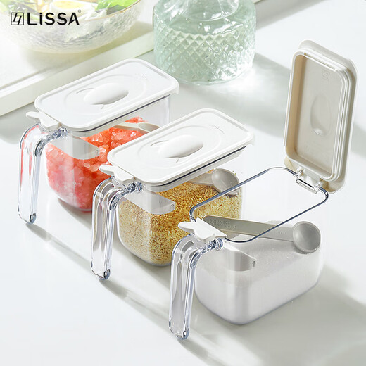 LiSSA moisture-proof seasoning jar with lid kitchen household salt jar MSG chicken essence seasoning box Japanese style seasoning bottle jar 480ml with spoon 4 pack