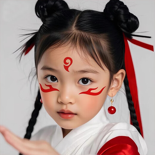 Mi Li Nezhas Stirnaufkleber mit Augenbrauen Aufkleber mit Kindern Gesichtsfarbe Aufkleber auf der Bühne Performance Facial Make -up Lingzhu Magic Pill Make -up Aufkleber Ao Bings Animation Tattoo Sticker Graduation Birthday Gift