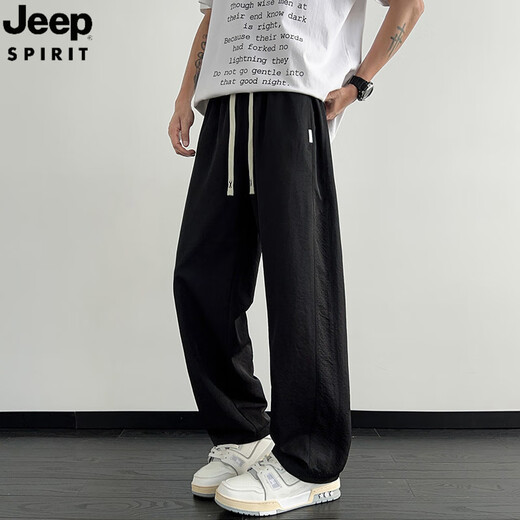 JEEP SPIRIT吉普冰丝休闲裤子男款夏季2025年网眼透气凉运动裤宽松直筒男裤 K6636军绿 XL 约130-145斤可穿