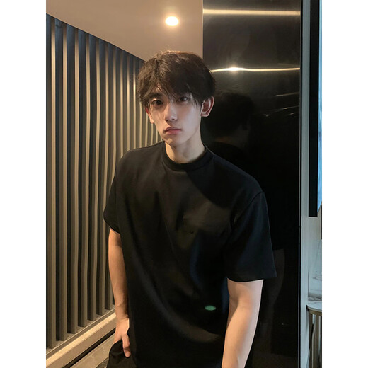武楠280g重磅美式高街黑色纯棉短袖t恤男cleanfit正肩半袖打底上衣服 黑色 L