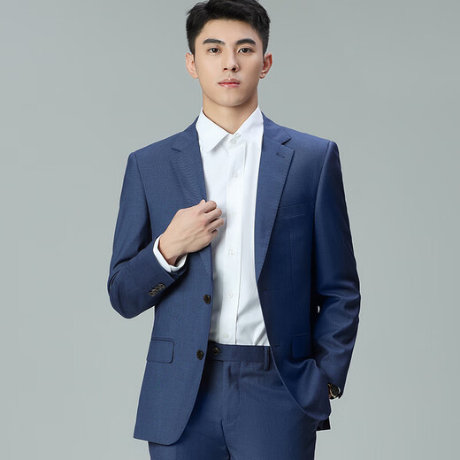 皮尔卡丹西装男士工装蓝色男春秋季西服修身职业装销售正装商务外套夹克 男外套 S 165