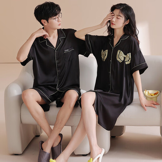 Fuxin Kang Bingsi Ehepaar Pyjama Herren Sommer Kurzarmanzug Dünne kühle Schlinge Nachtkleid Frauen lässige Hausbekleidung GLQ-6210 m-Frauen [High 155-162-Gewicht 85-100]