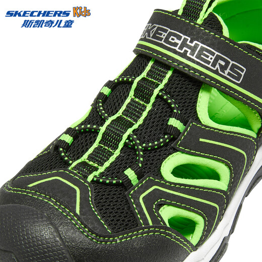 Skechers Children's Sandals Summer Baotou Outdoor Non-Slip Sports Breathable Big Children's Casual Light Soft Soled Beach Shoes Black/Lemon/BKLM 35