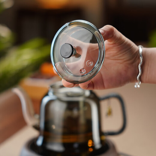 Full heat-resistant glass cooking one-piece lifting kettle tea kettle electric ceramic stove tea set around the stove to make tea household kung fu tea set ink Pisces kettle gray + Kangmi wood grain ceramic stove