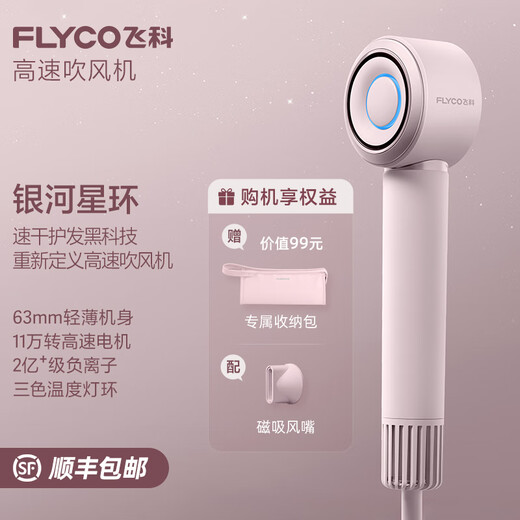 FLYCO hair dryer household high-speed hair dryer high-power negative ion hair care strong wind quick-drying portable student dormitory Qingyin holiday gift for girls FH6371 FH6371 diamond powder plus storage bag