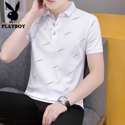 Playboy (Playboy) Sommer Polo-Shirt Herren kurzärmelig T-Shirt Lapel Trendy Ice Seide halbärmelige T-Shirt-Herrenkleidung 679 Weiß M (Geeignet: 100-120 Jin [Jin gleich 0,5 kg])