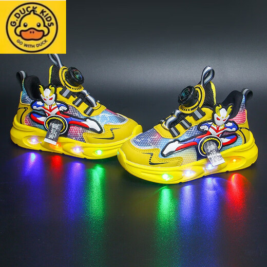 G.duck男童鞋子新款2025运动鞋透气春秋发光网面儿童带灯跑步鞋子奥曼 9923白色 皮面单鞋 29 内长18厘米
