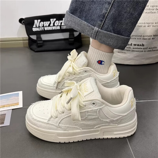 RXEX national trend casual white shoes for men and women couples spring and summer thick sole high-rise shoes lightweight breathable sports shoes for men off-white 42 (260mm)