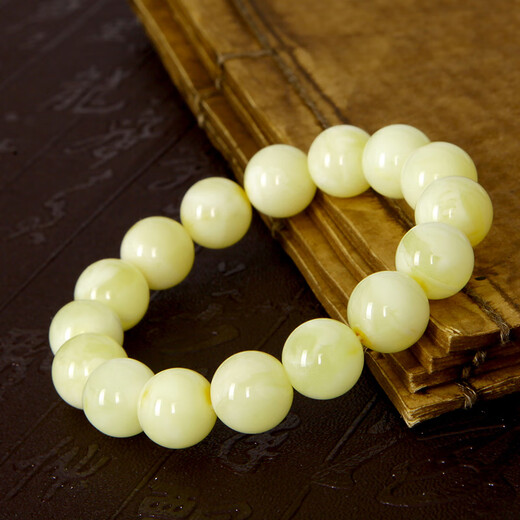 Famous family white wax bracelet for men and women, natural beeswax round beads, full wax Baltic amber bracelet, birthday gift 10mm
