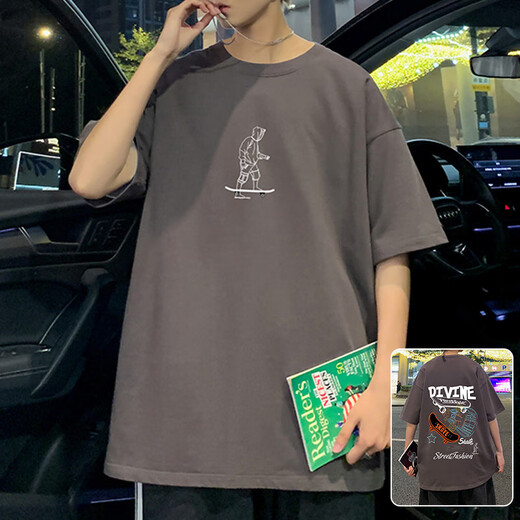 GTYUWVG纯棉T恤男潮牌潮流休闲宽松圆领短袖男生青少年夏季新款百搭体恤 3899粉红 L 约120-140斤可穿