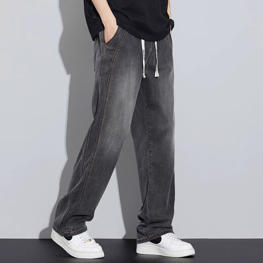 真维斯（JEANSWEST）夏季薄款天丝牛仔裤男生春夏宽松直筒阔腿美式休闲裤子男士春秋款 8089怀旧蓝 【天丝超薄】 XL