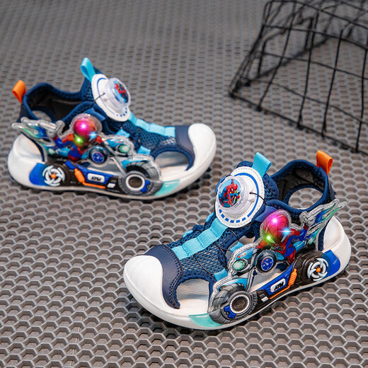 Light up children's toe-toe sandals 2025 new swivel buckle girls' sandals baby boys' sandals for small and medium-sized children blue Z-80 28