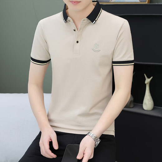 Yushiqing lapel embroidery polo shirt 3D concave hat summer cotton short-sleeved T-shirt men's business casual embroidery shirt white 723 lapel M 85-110Jin [Jin equals 0.5 kg]