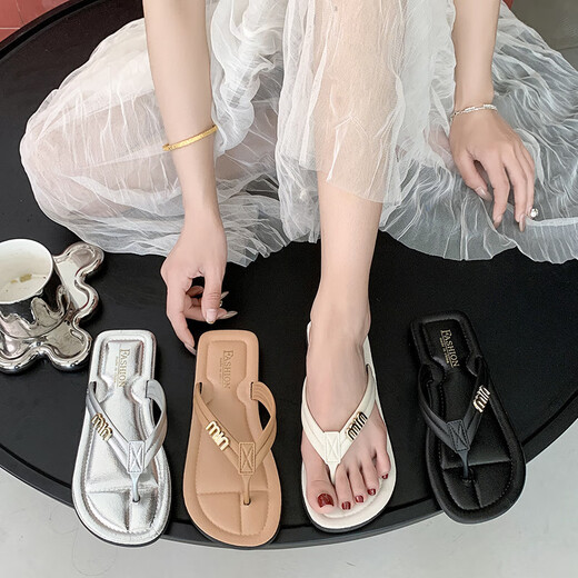 Guanmao Pei 2025 Damen Flip Flops Sommer Komfort Flache Sandalen 6636mi-Black 38 Größe 39 (geeignet für Größen 37-38)