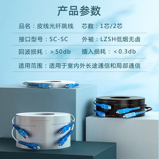 【可定制】光缆皮线光纤跳线SC电信级光纤线低烟无卤光纤入户线 室内1芯2钢丝GJXH光纤线SC接头 10米