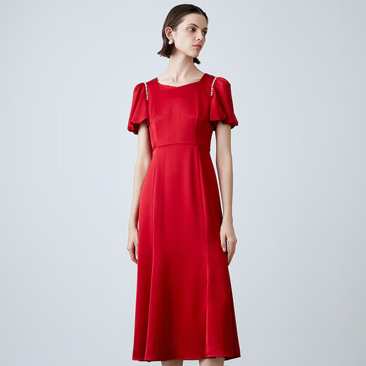 EITIE Noble Diamond Satin High Waist Qiji Red Dress Summer New Toast Wear Banquet Women's Clothing 7877505 Pompeii Red 61 L (165)