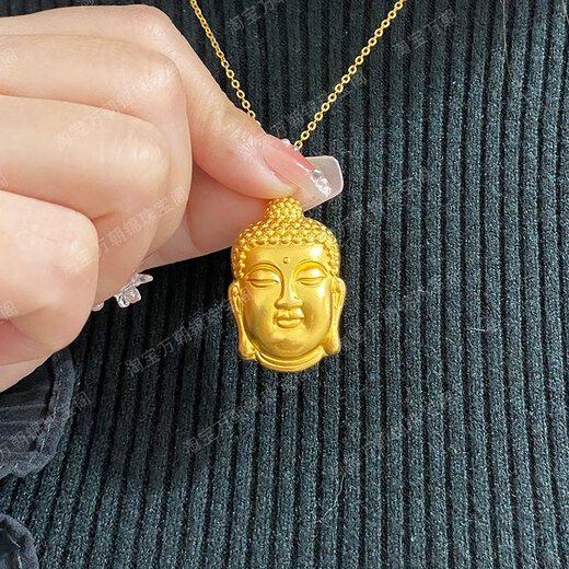 Shaoyu's new 5G ancient gold pendant for women, gold-plated silver, natal year Buddha head pendant, hand-engraved Chinese style jewelry, BJ486 small Buddha head pendant, weighing about 10g