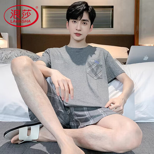 浪莎轻奢睡衣男士夏季纯棉短袖可外穿家居服男款夏天休闲大码套装 HD9926 主图款 L
