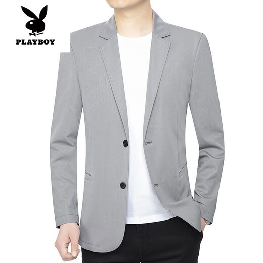 花花公子（PLAYBOY）2025新款夏季西装男外套中年弹力小西服爸爸装冰丝防晒衣夹克 蓝色 202125 S 165/84A /90-100斤